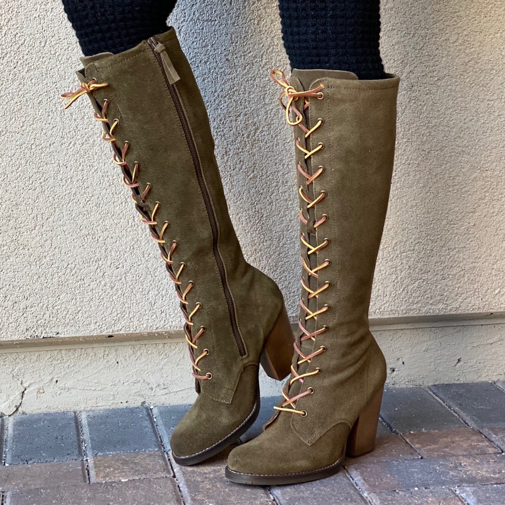 Moss Genuine Leather Lace Up Heeled Military Boot - Picture 3 of 14